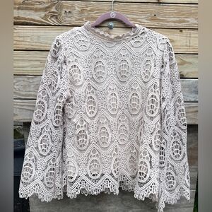 Ultra Pink Light Dusty Rose Cream Lace Crochet Top Size Large